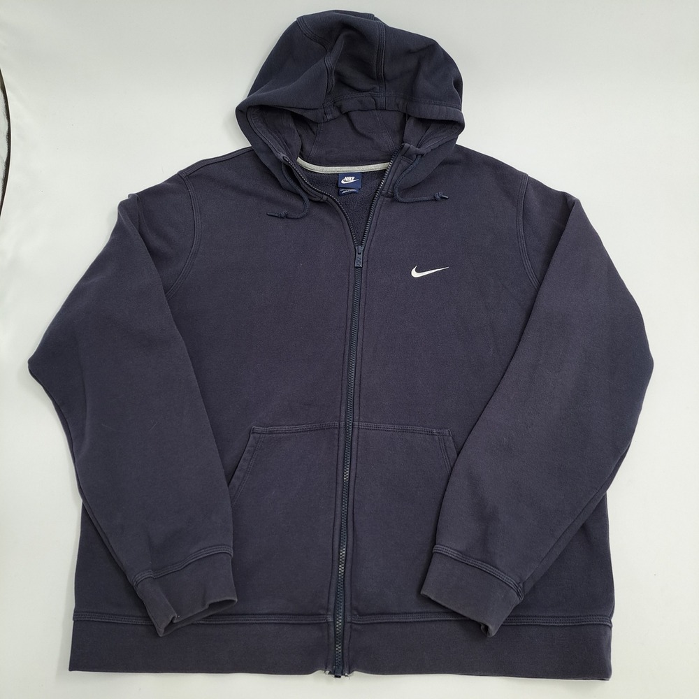 Nike Full Zip Hoodie Mens 2XL Cotton Blend Navy Blue Solid Embroidered Swoosh